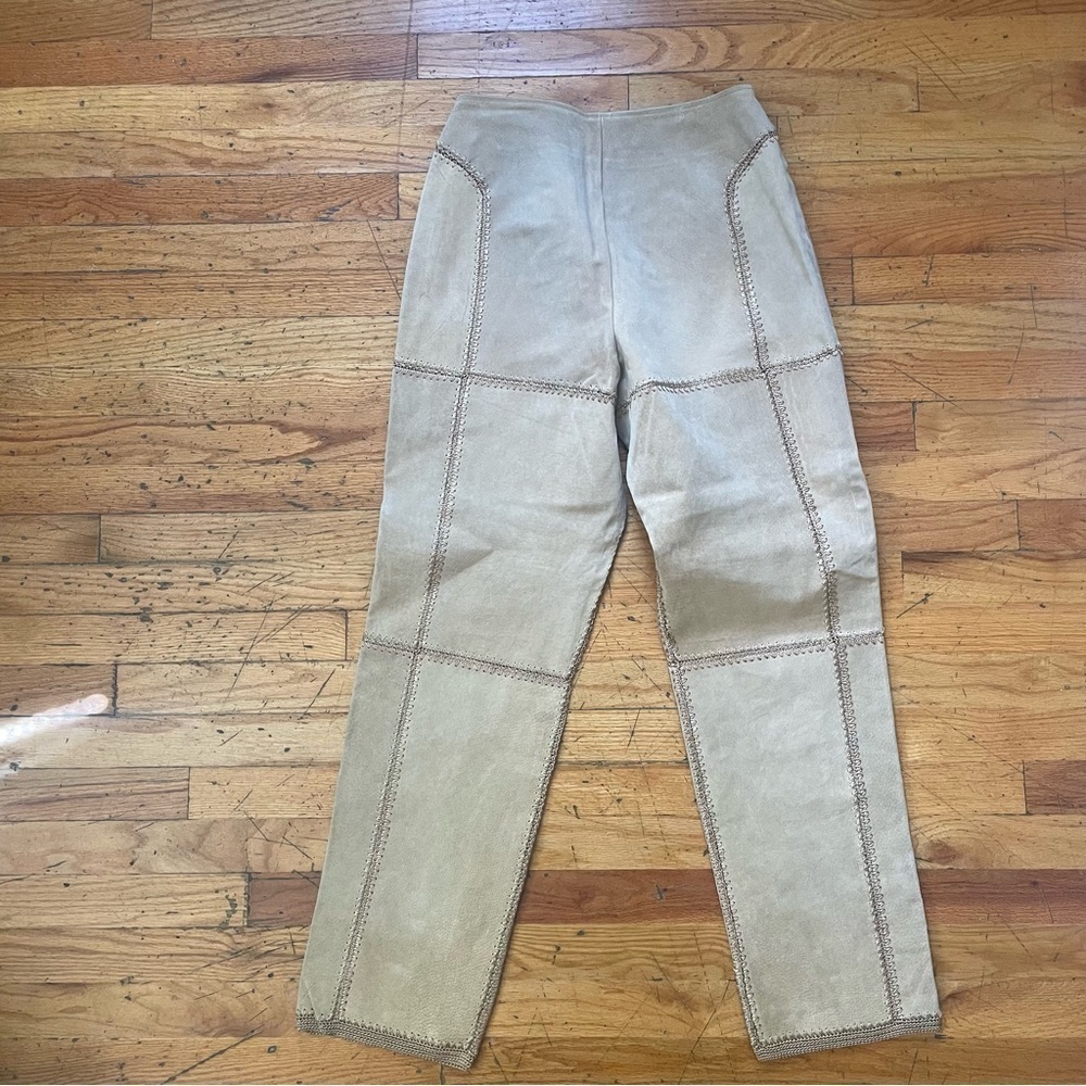 SMH Vintage Tan Leather Crochet Trim Pants Size 10 - Picture 8 of 8